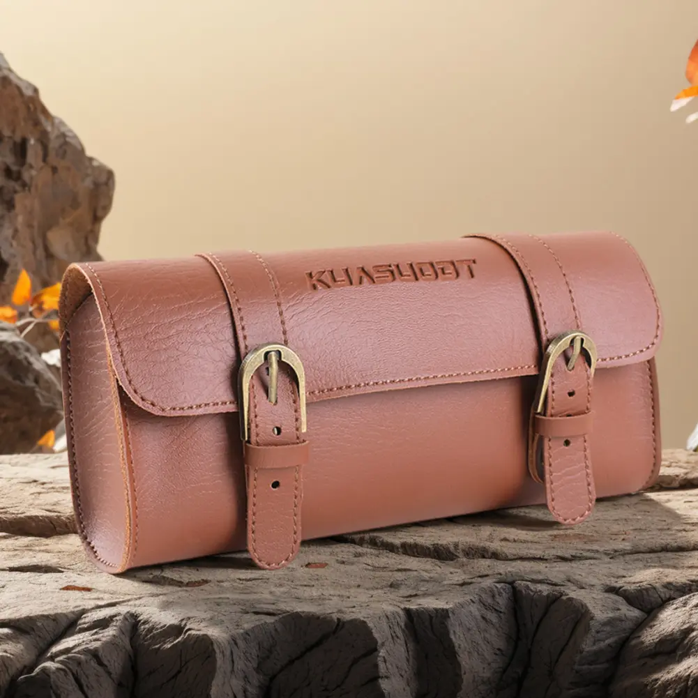 Motorcycle Saddle Storage Bag Leather Bike Handlebar Tool Bag Large Capacity Retro Bicycle Tail Bag for Outdoot Cycling
