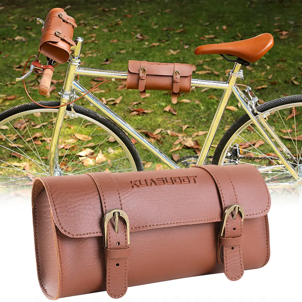 Motorcycle Saddle Storage Bag Leather Bike Handlebar Tool Bag Large Capacity Retro Bicycle Tail Bag for Outdoot Cycling