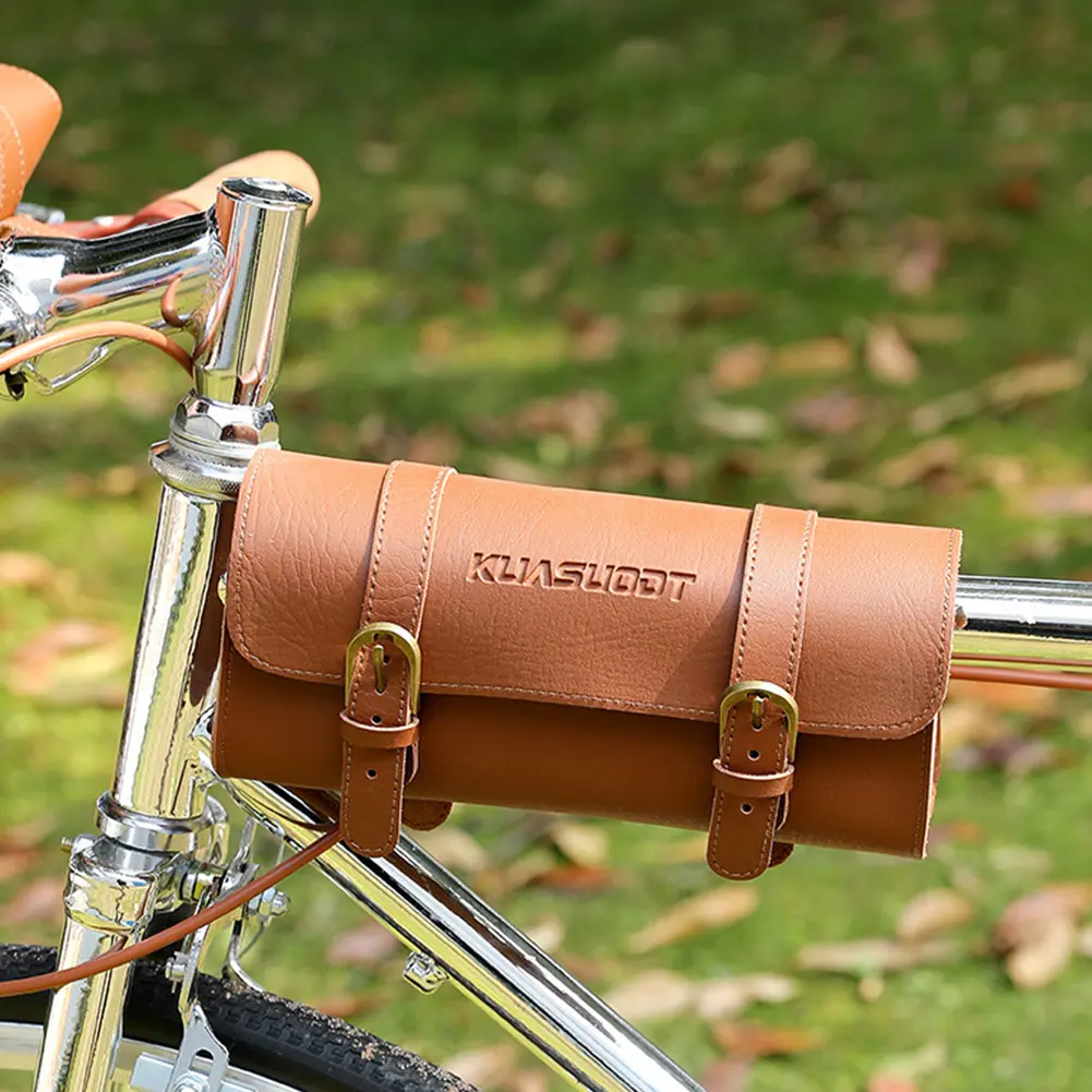 Motorcycle Saddle Storage Bag Leather Bike Handlebar Tool Bag Large Capacity Retro Bicycle Tail Bag for Outdoot Cycling