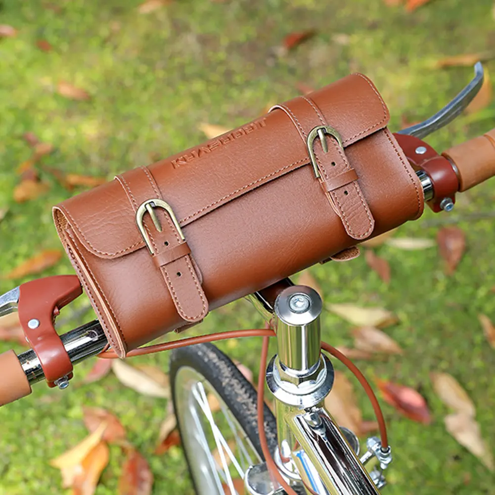 Motorcycle Saddle Storage Bag Leather Bike Handlebar Tool Bag Large Capacity Retro Bicycle Tail Bag for Outdoot Cycling