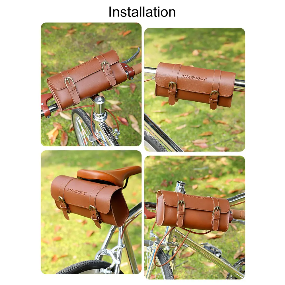 Motorcycle Saddle Storage Bag Leather Bike Handlebar Tool Bag Large Capacity Retro Bicycle Tail Bag for Outdoot Cycling