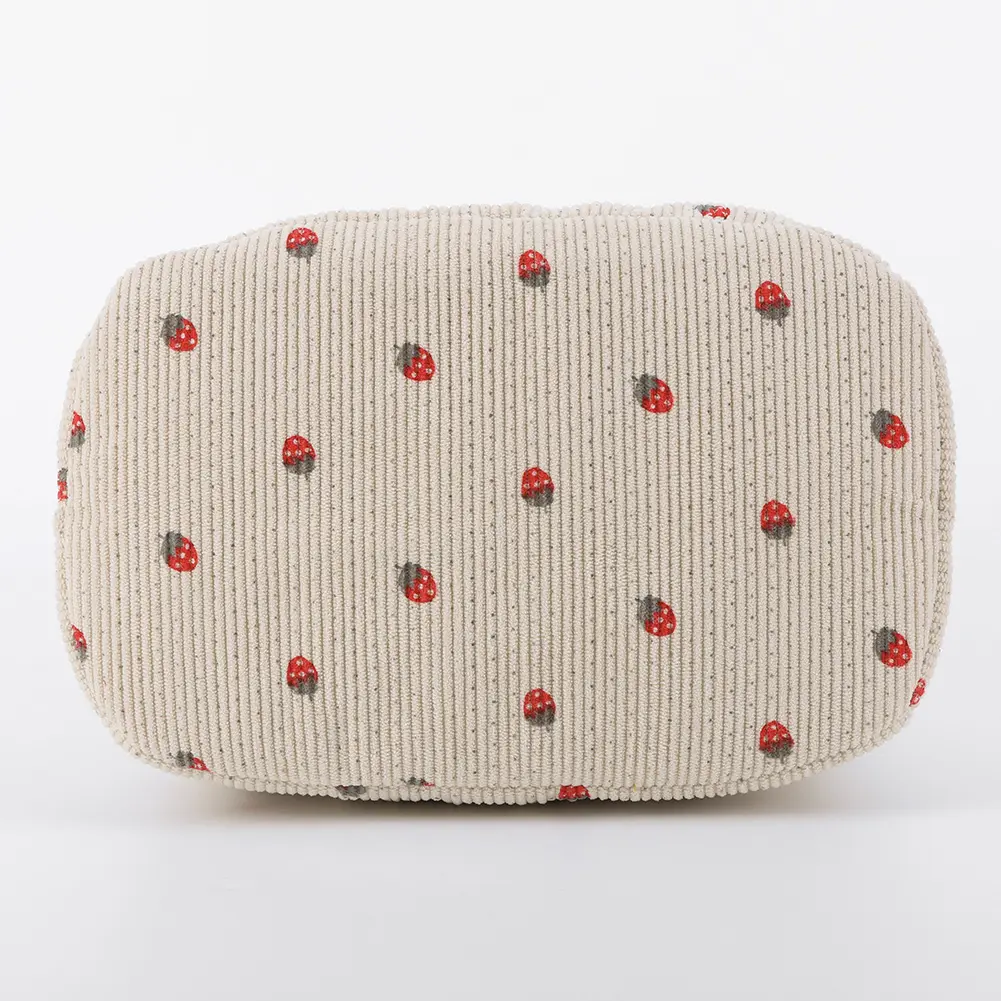 Strawberry/Daisy Corduroy Lunch Tote Bag Large Capacity Thermal Bento Bag Multi-Function Insulated Lunch Bag for Camping Picnic