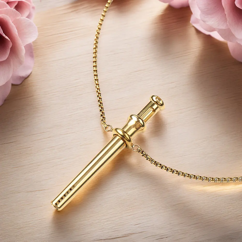 Breathing Resistance Whistle Necklace Stainless Steel Mindful Breathing Necklace Meditation Jewelry for Anxiety & Stress Relief