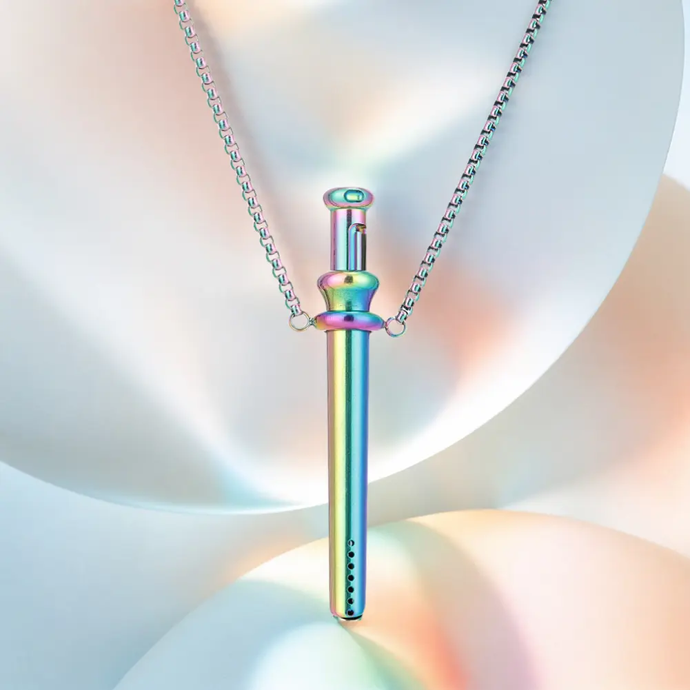 Breathing Resistance Whistle Necklace Stainless Steel Mindful Breathing Necklace Meditation Jewelry for Anxiety & Stress Relief