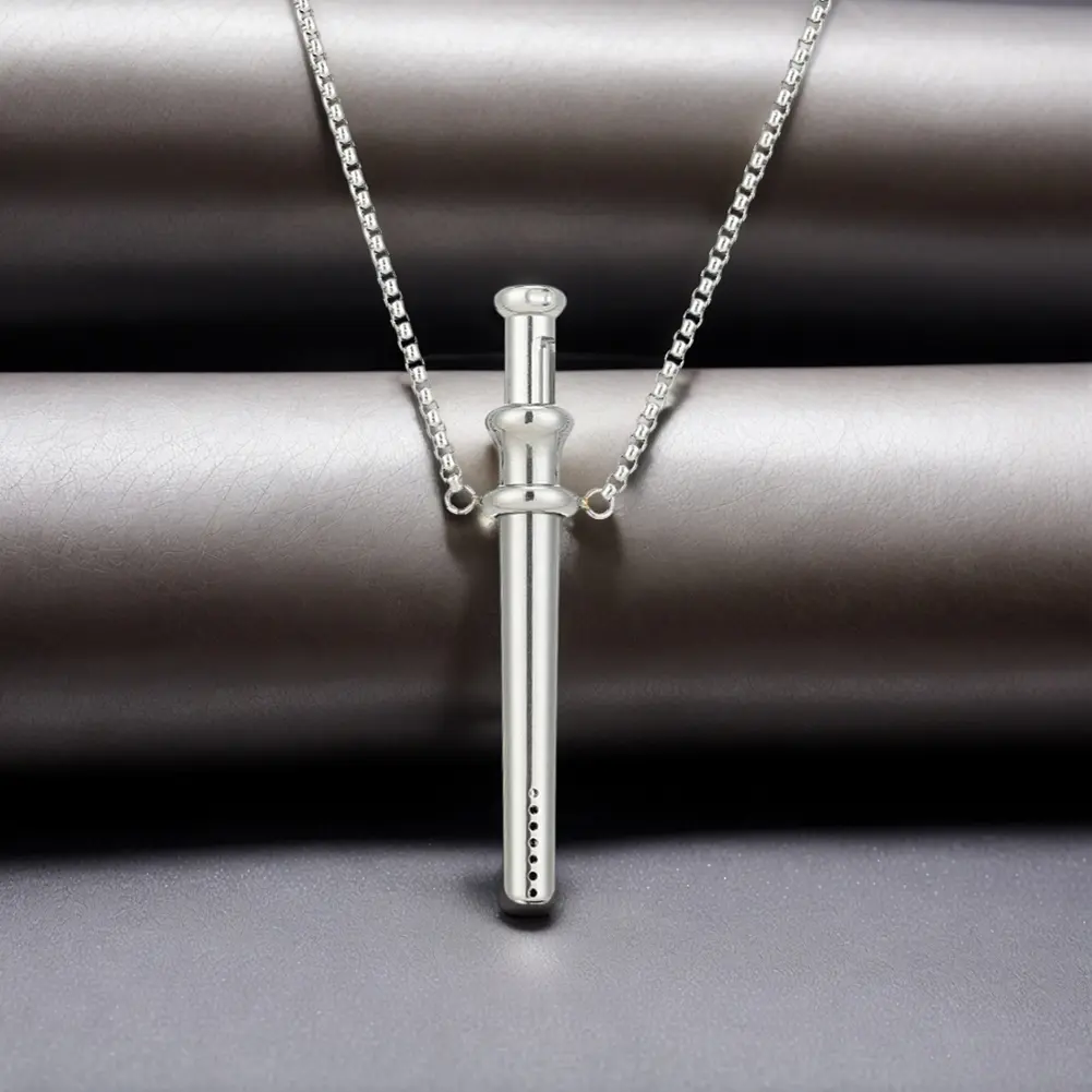 Breathing Resistance Whistle Necklace Stainless Steel Mindful Breathing Necklace Meditation Jewelry for Anxiety & Stress Relief