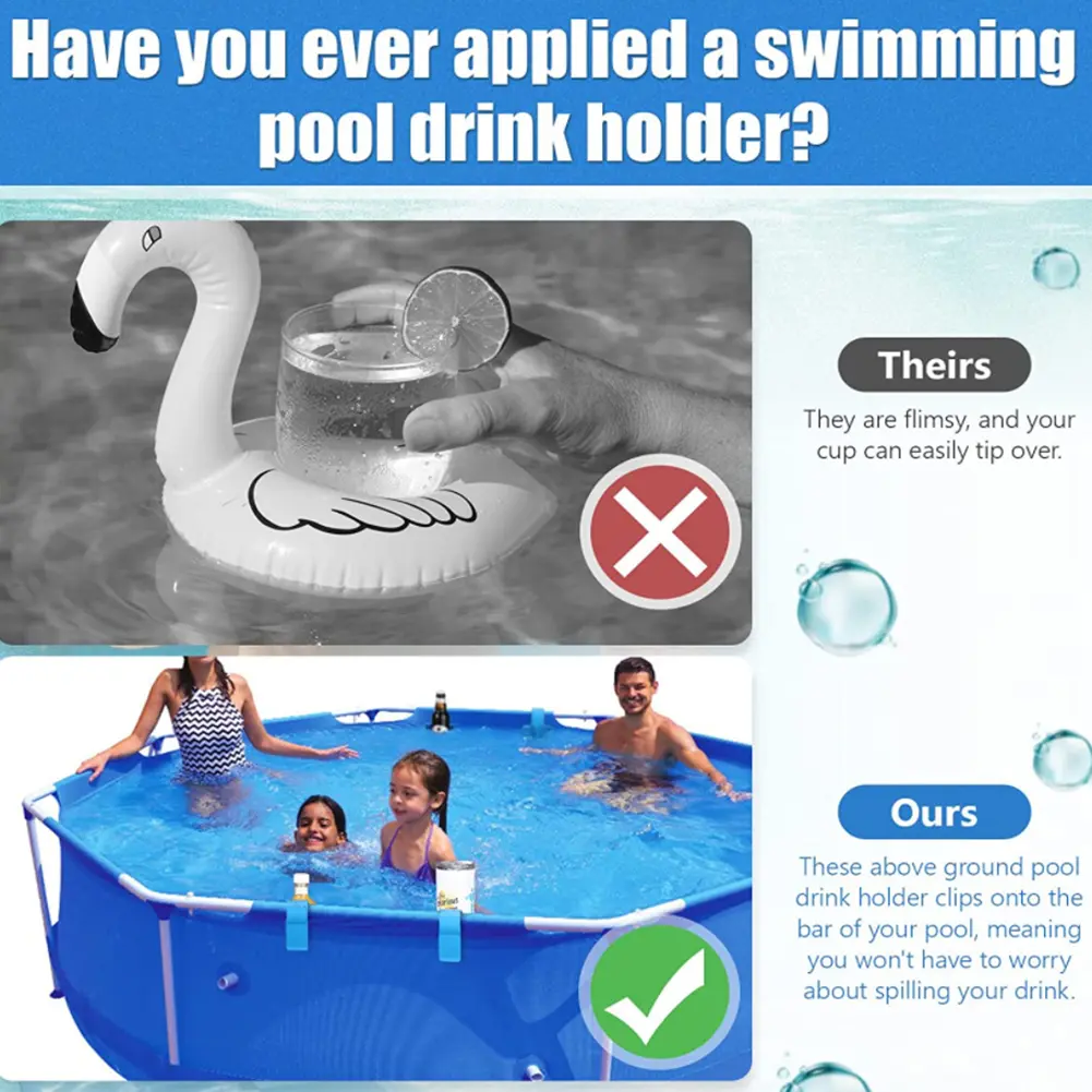 Plastic Drinks Cup Holder for Above Ground Swimming Pool No Spill Drink Holder for 2 Inch Or Less Poolside Round Top Bar