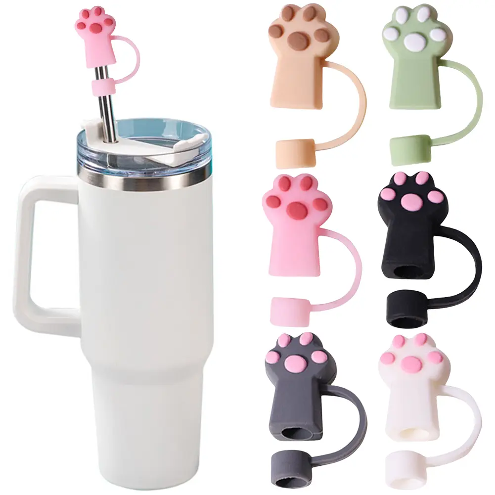 6Pcs Silicone Cat Paw Straw Caps 10mm Cat Paw Straw Toppers Dust-Proof Funny Tumbler Straw Toppers for Stanley 30&40 Oz Tumbler