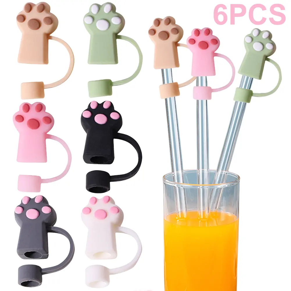6Pcs Silicone Cat Paw Straw Caps 10mm Cat Paw Straw Toppers Dust-Proof Funny Tumbler Straw Toppers for Stanley 30&40 Oz Tumbler