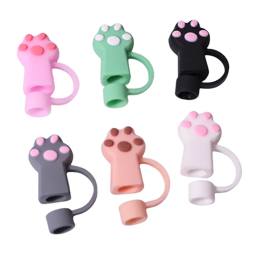 6Pcs Silicone Cat Paw Straw Caps 10mm Cat Paw Straw Toppers Dust-Proof Funny Tumbler Straw Toppers for Stanley 30&40 Oz Tumbler