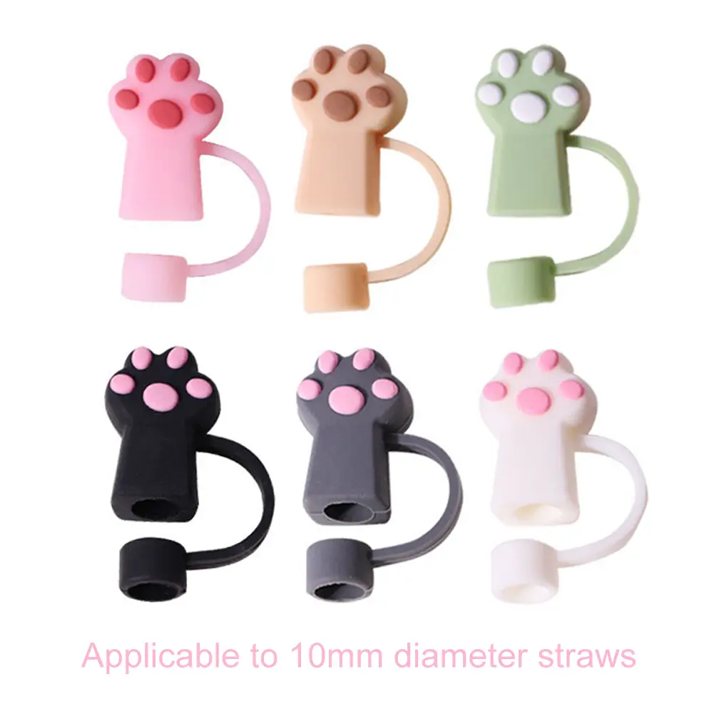6Pcs Silicone Cat Paw Straw Caps 10mm Cat Paw Straw Toppers Dust-Proof Funny Tumbler Straw Toppers for Stanley 30&40 Oz Tumbler