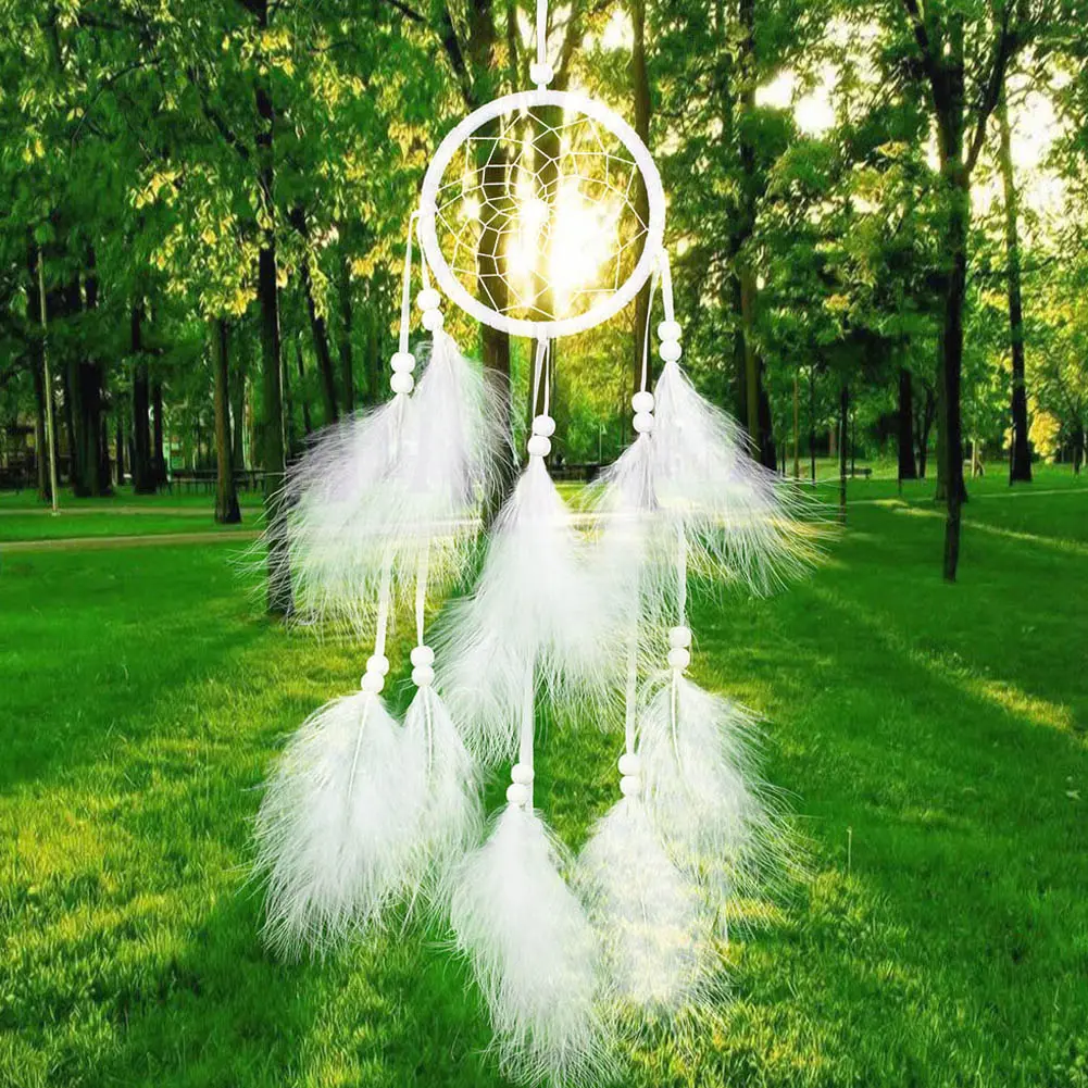 Dream Catcher Room Decor Handmade White Dream Catcher Wall Hanging Decor Feather Hanging Decoration Wall Car Room Decor Ornament