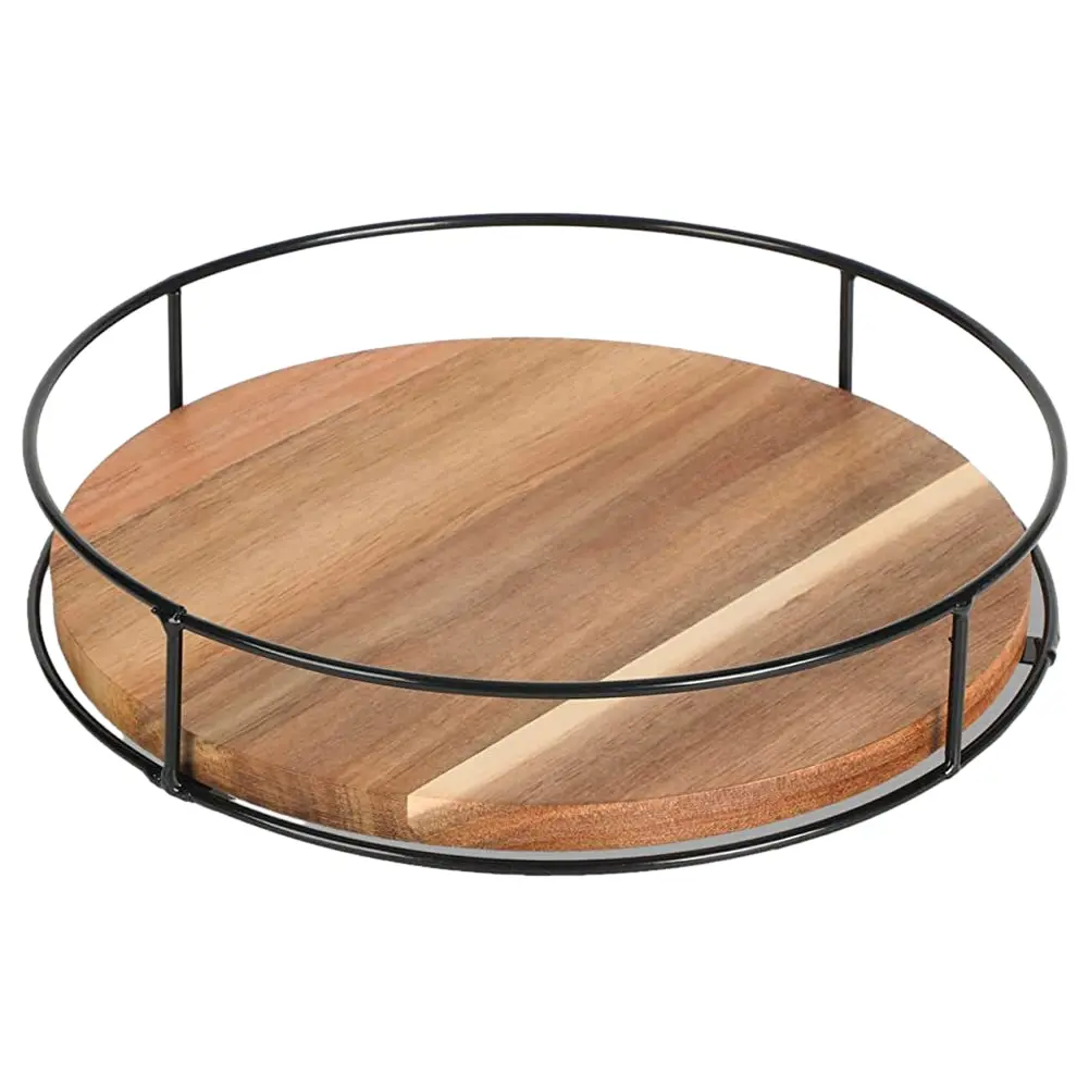 360 Degree Rotating Countertop Storage Rack Versatile Condiment Organizer Round Wooden for Home Kitchen Pantry