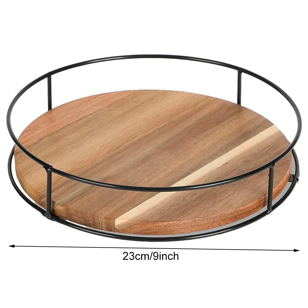 360 Degree Rotating Countertop Storage Rack Versatile Condiment Organizer Round Wooden for Home Kitchen Pantry