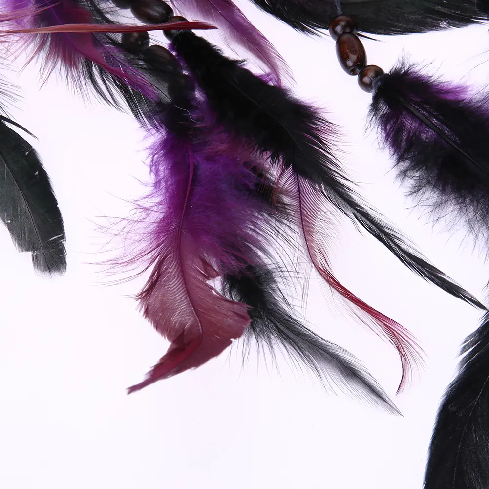 Purple Feather Dream Catcher Pendant Hand-woven Wall Decor Pendant Two-ring Art Crafts Romantic Creative for Girlfriend Gift
