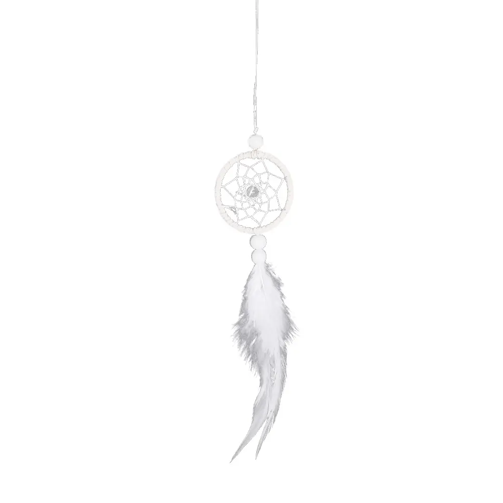Dream Catcher Car Pendant Wind Chimes Feather Decoration Feather Home Wall Hanging Adornment Pure White Romantic for Girls Women