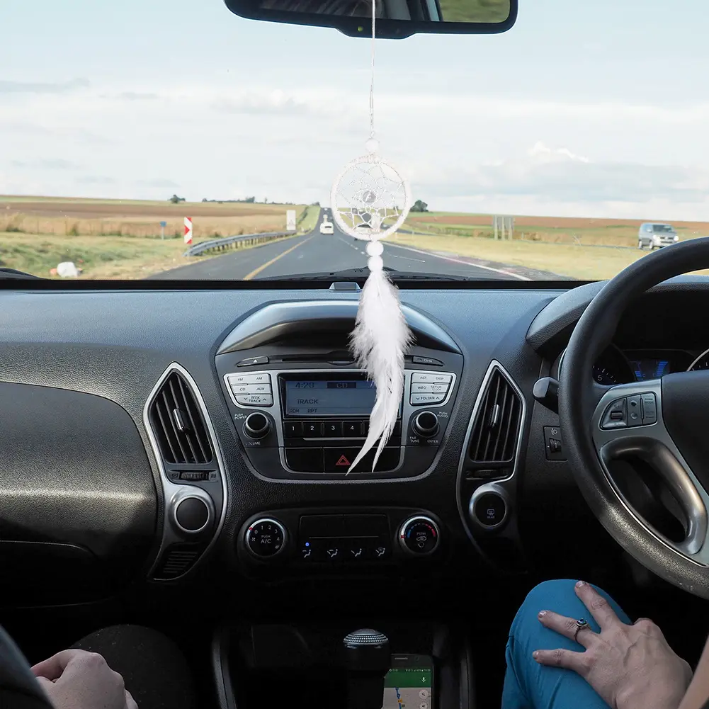Dream Catcher Car Pendant Wind Chimes Feather Decoration Feather Home Wall Hanging Adornment Pure White Romantic for Girls Women