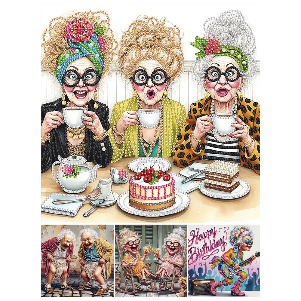 5D DIY Partial Special Shaped Drill Diamond Painting Kit Funny Granny Decoration