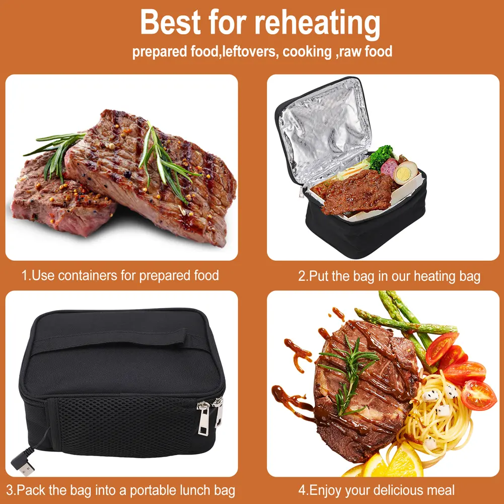 USB Camping Electric Lunch Box 2.7L Heater Container Packet Oxford Fabric Thermal Bag Thermal Heater Pouch for Car Travel Picnic