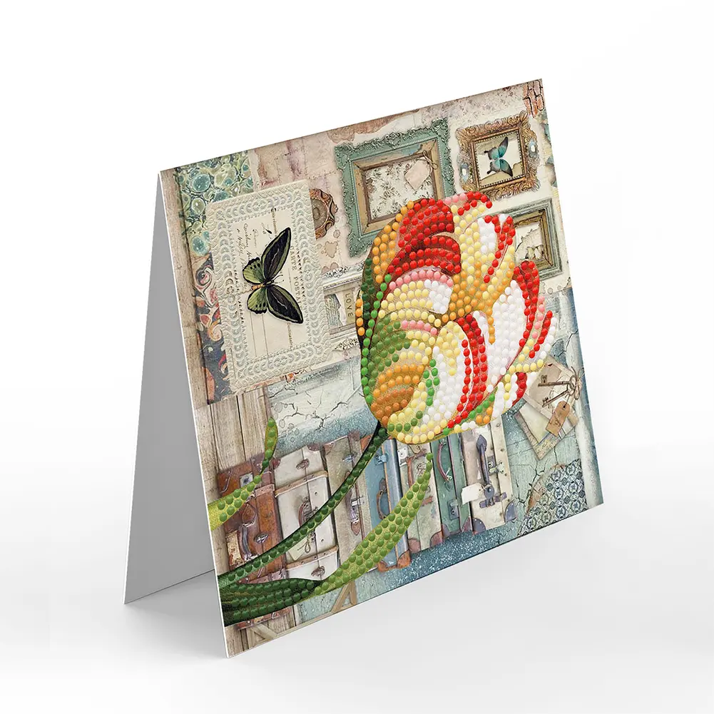 8pcs Crystal Diamond Anniversary Postcards Arts Craft DIY Partial Special Shaped Drill Postcards Romantic Flower Creative