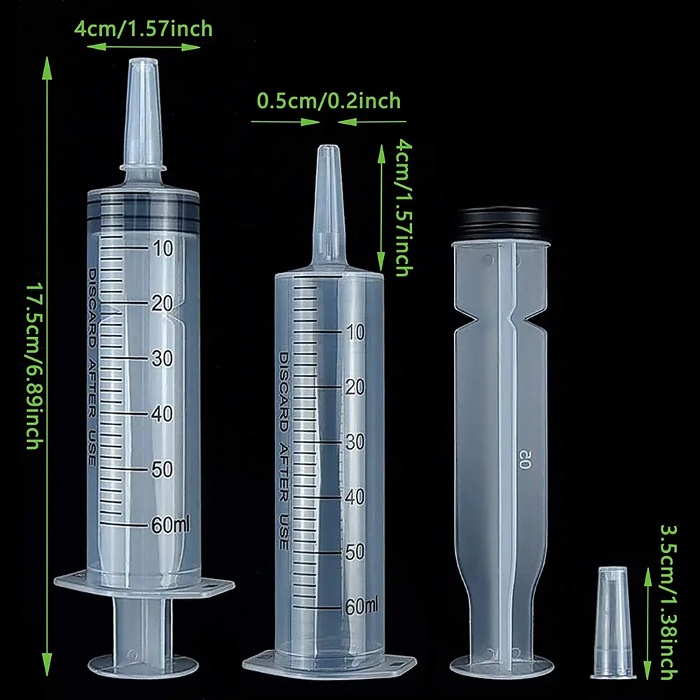 60ml Measuring Syringe Glue Filling Enema Syringe Nutrient Sterile Without Needle Watering Refilling for Industrial Hydroponics