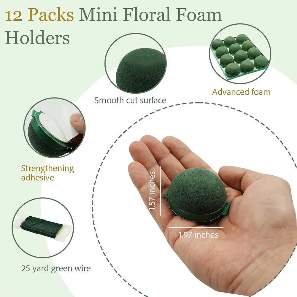 12Pcs Round Floral Foam Mini Flower Foam Holder Flower Arrangements Foam Green Floral Foam for Wine Bottle Decor