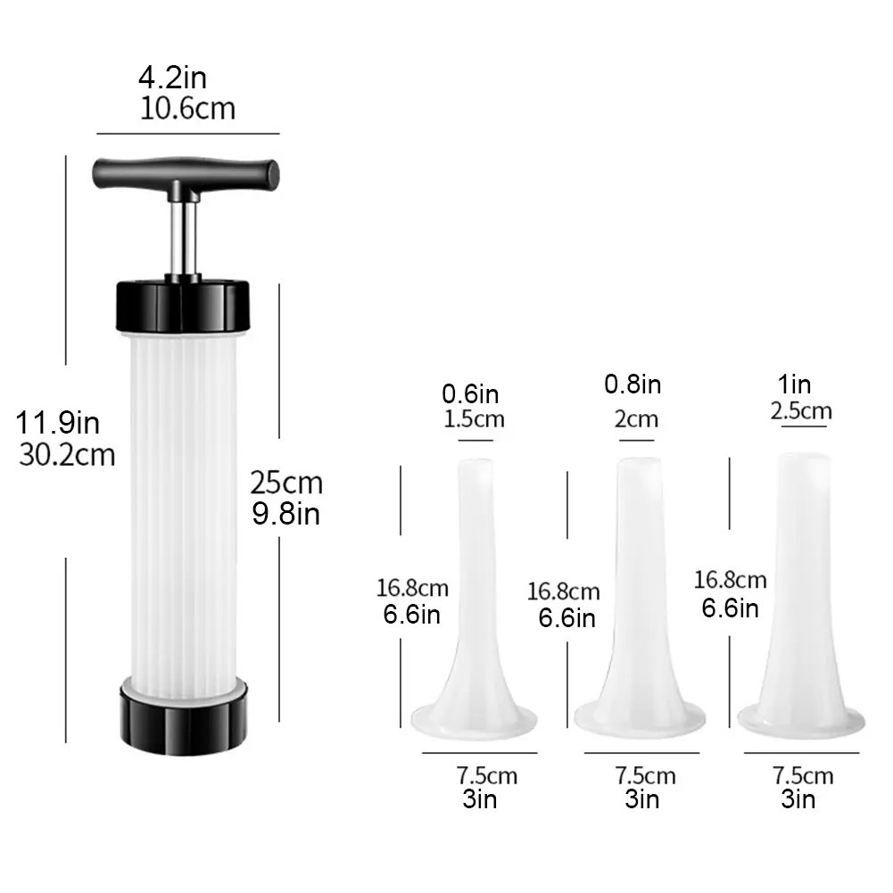 Manual Sausage Syringe Quick Sausage Filling Meat Injector Tool with 3 Filling Nozzles for Making Different Sizes of Sausages