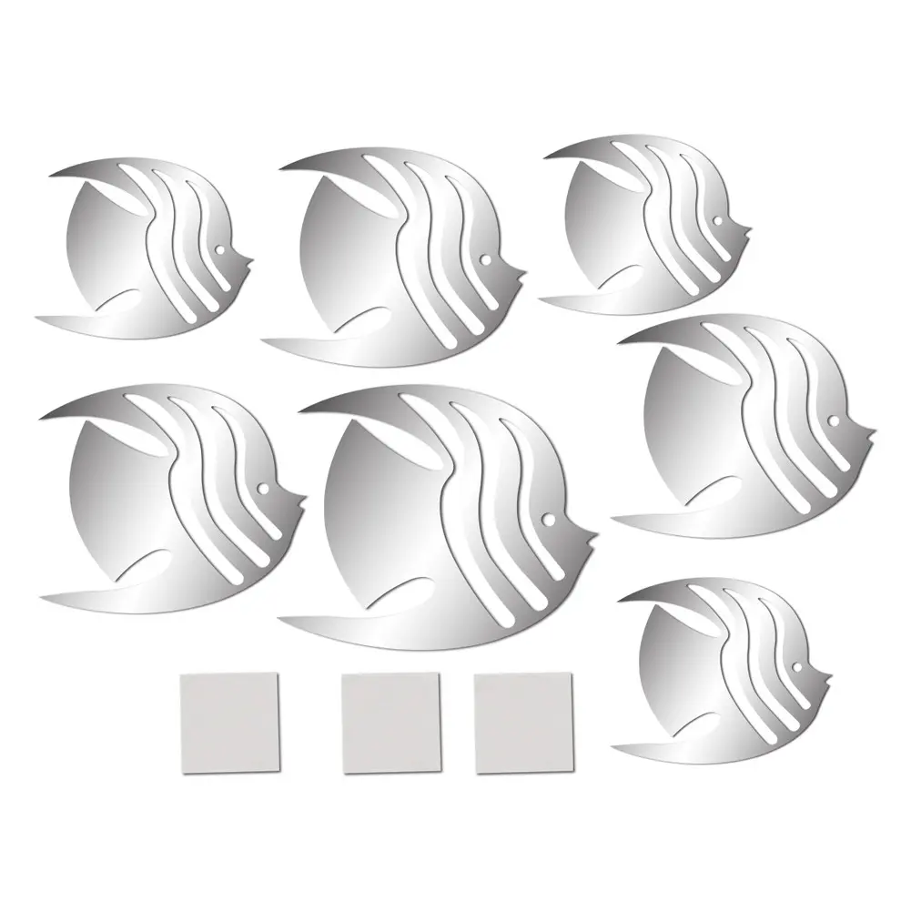 7pcs Mirror Wall Stickers Self-adhesive Sea Fish Mirror Sticker Waterproof Acrylic Wall Decals for Home Living Room Bedroom