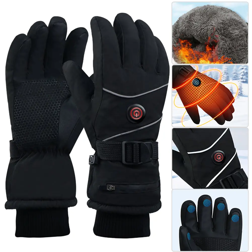DC Plug in Heating Thermal Gloves 3 Heat Levels Heated Gloves Winter Ski Gloves Waterproof Touch Screen Windproof Heated Gloves