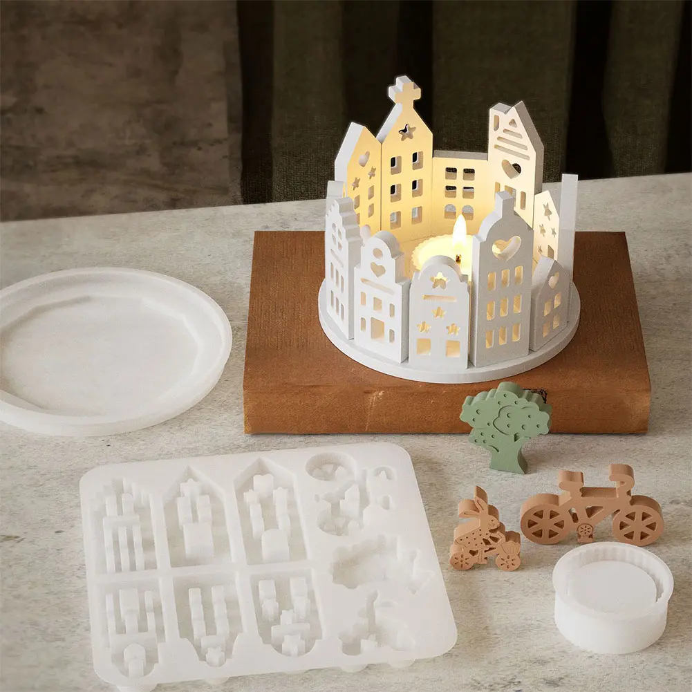 2/3/4/6/8pcs Hollow Easter Egg Rabbit Lamp Silicone Mold DIY Silhouette Gypsum Candle Base Plaster Mold for Home Decoration