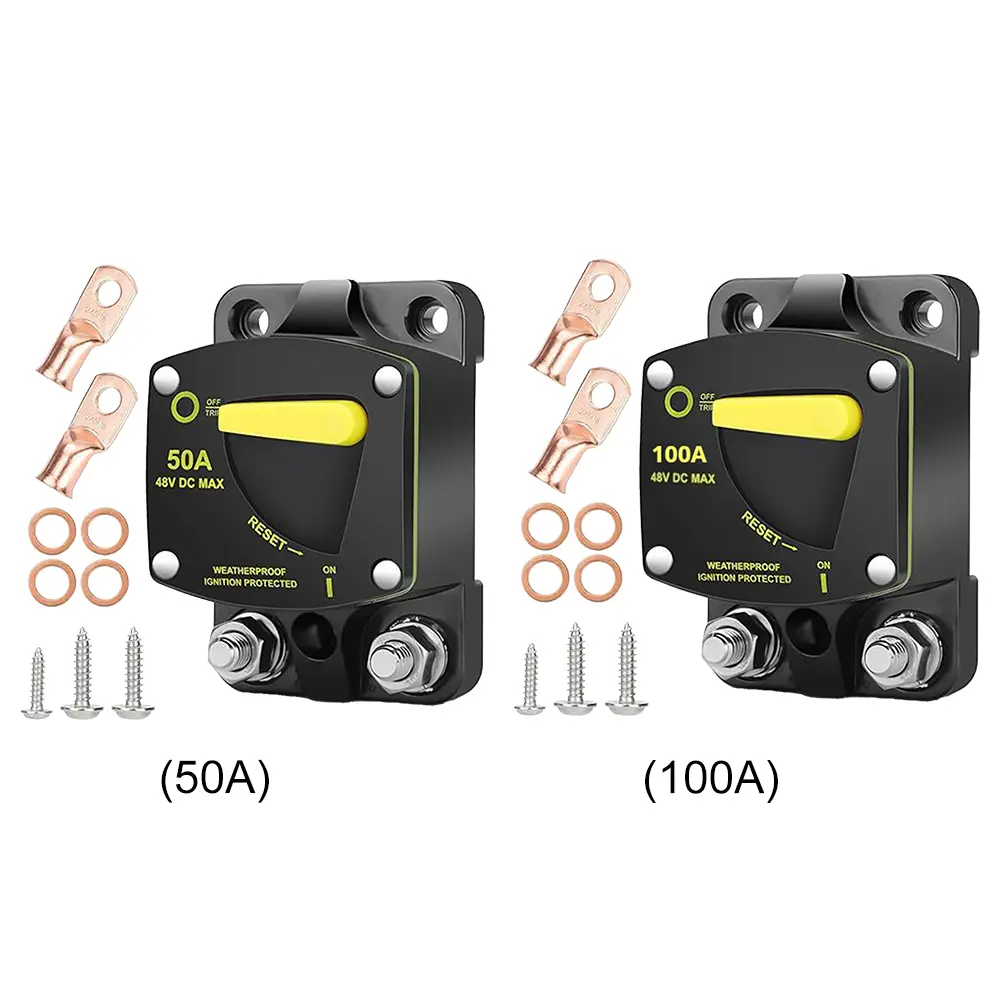 48V Car Circuit Breaker W/Manual Reset 50A/100A High Amp Circuit Breaker for Car Audio RV Electronic Battery Solar System