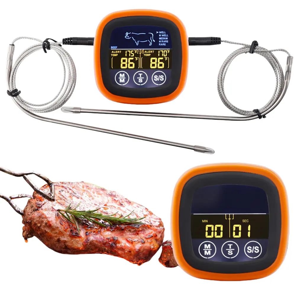 Digital Steak BBQ Timer Cooking Tools Touch Screen Waterproof Meat Temperature Probe Kitchen Meat Probe Thermometer for Grilling