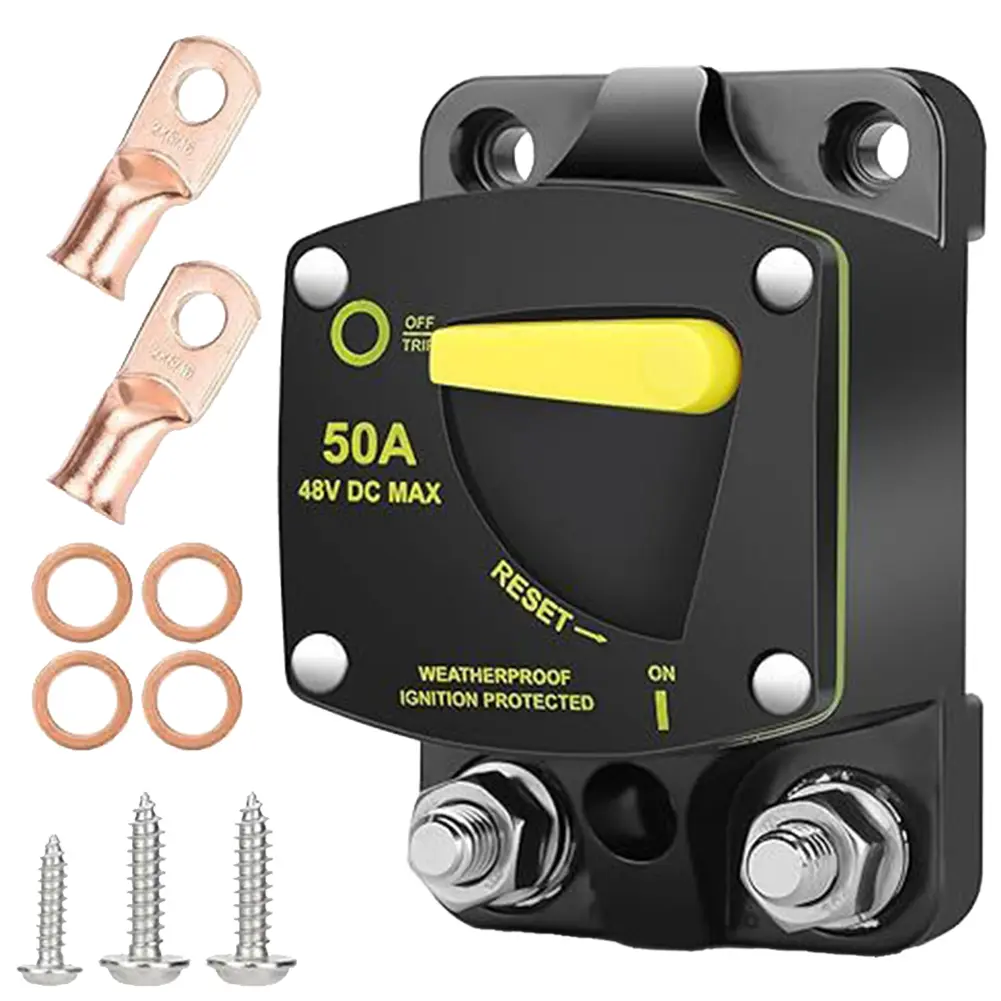 48V Car Circuit Breaker W/Manual Reset 50A/100A High Amp Circuit Breaker for Car Audio RV Electronic Battery Solar System