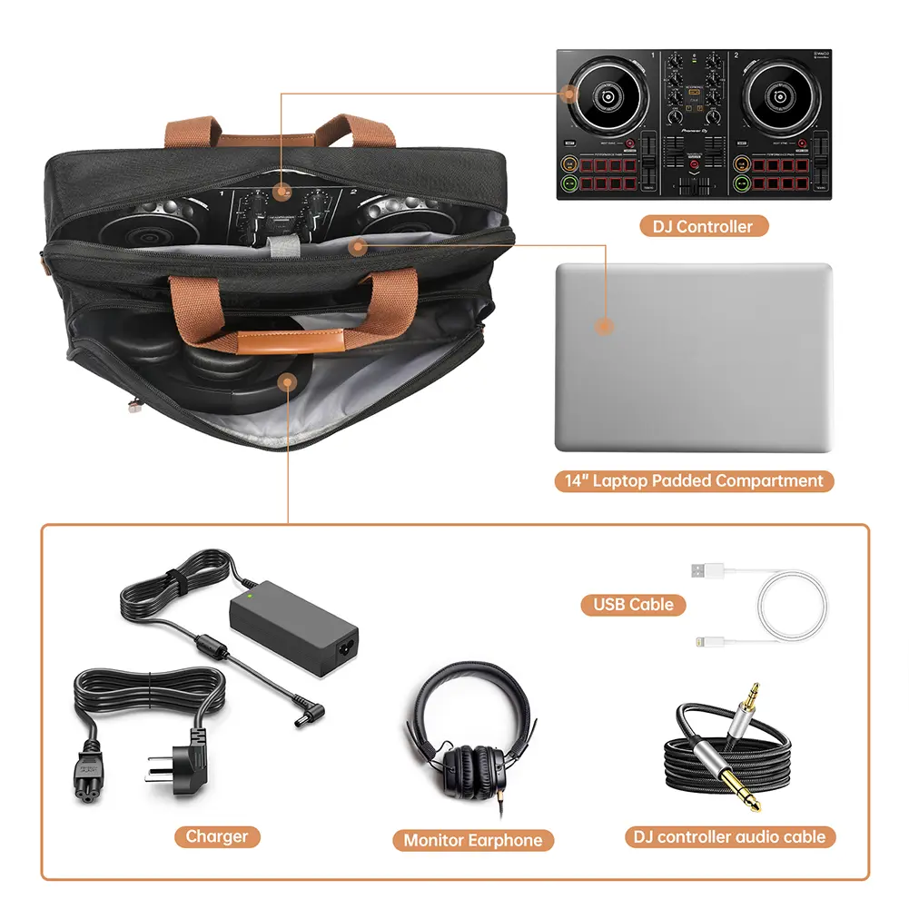 EVA DJ Turntables Protective Case Large Capacity Carrying Storage Bags with PU Handle for Numark Party Mix II/Pioneer DJ DDJ-200
