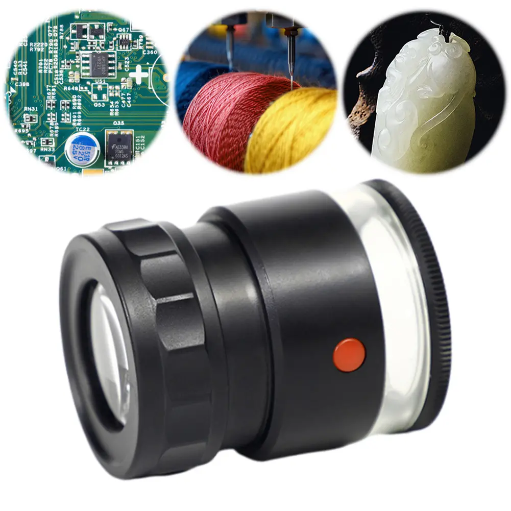 10X Cylinder Magnifier Auto Focus LED Luminous UV Illuminated Magnifying Glass for Jewellery Textile Coins Stamp Plate Gemstones