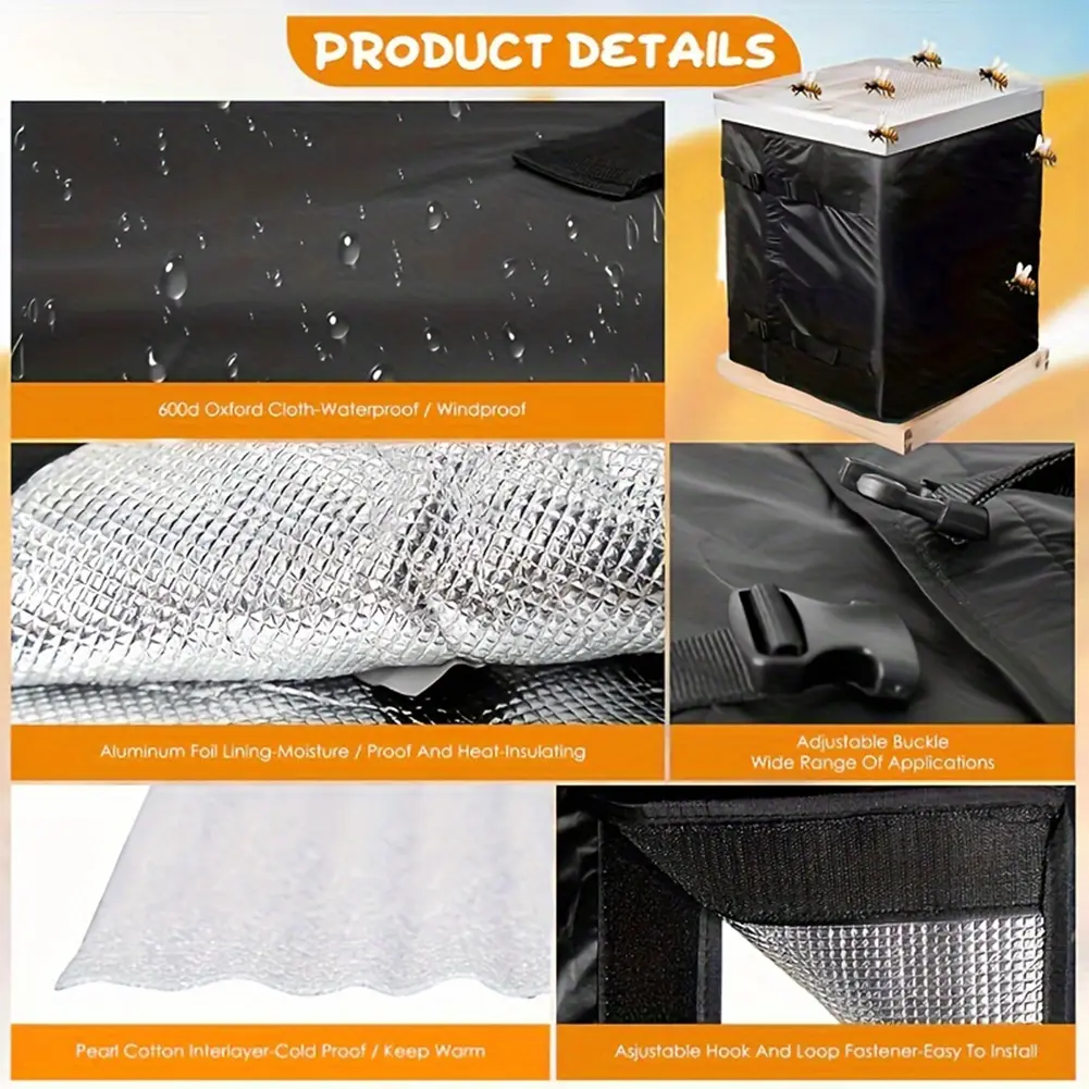 75.2 X 23.5 Inches 600D Oxford Winter Bee Hive Wrap Adjustable Winter Bee Hive Protection Cover Windproof Beekeeping Supplies