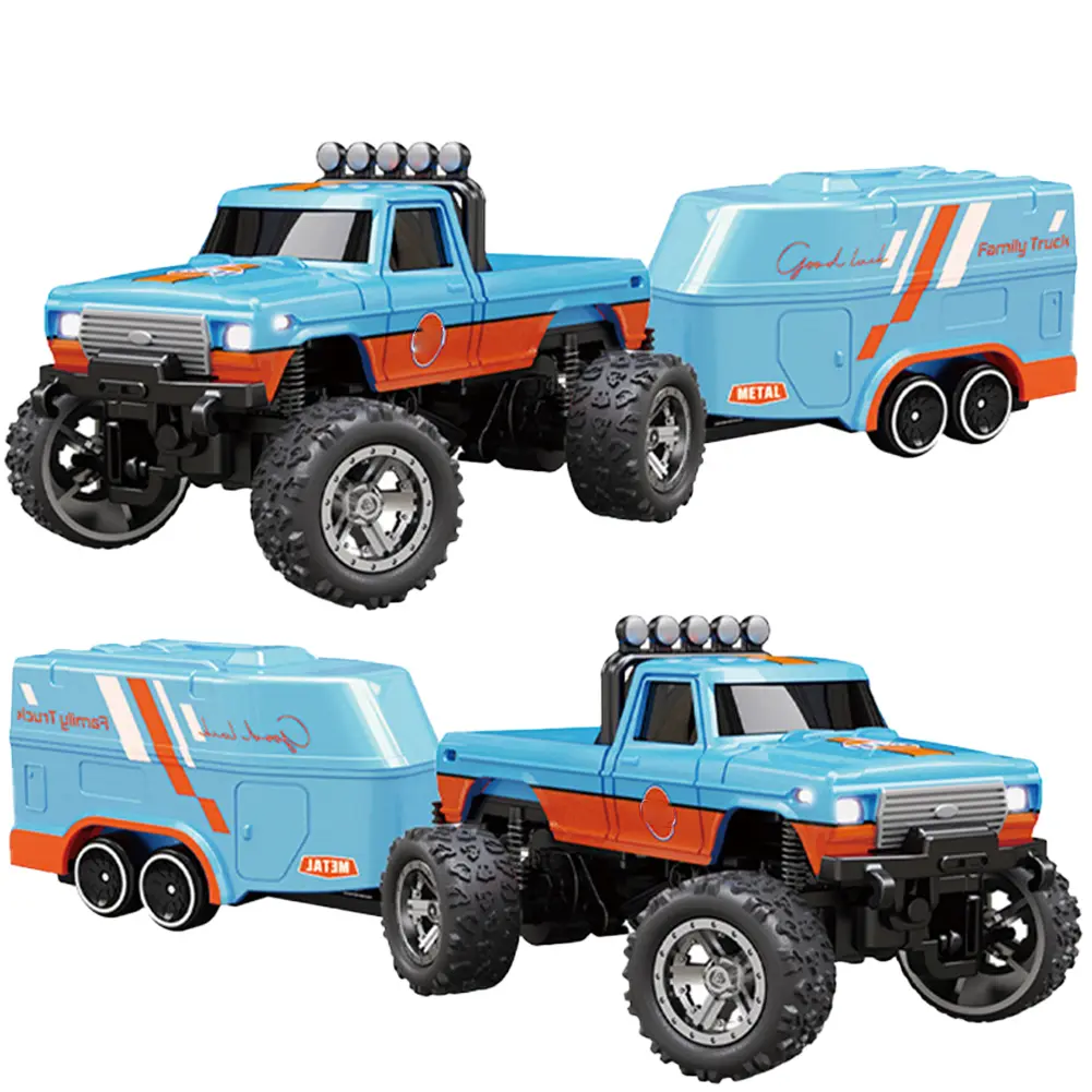 Mini RC Monster Truck with Lights & Trailer Mini Off-Road Climbing Car 2.4Ghz Remote Control USB-C Rechargeable for Kids Gifts