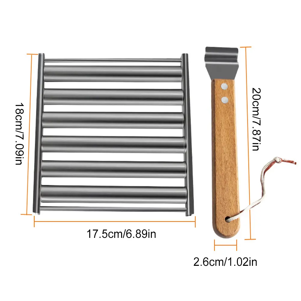 Hotdog Roller Grill W/ Extra Long Wood Handle BBQ Hot Dog Griller Sausage Corn Roller Home Kitchen Barbecue Grilling Accessories