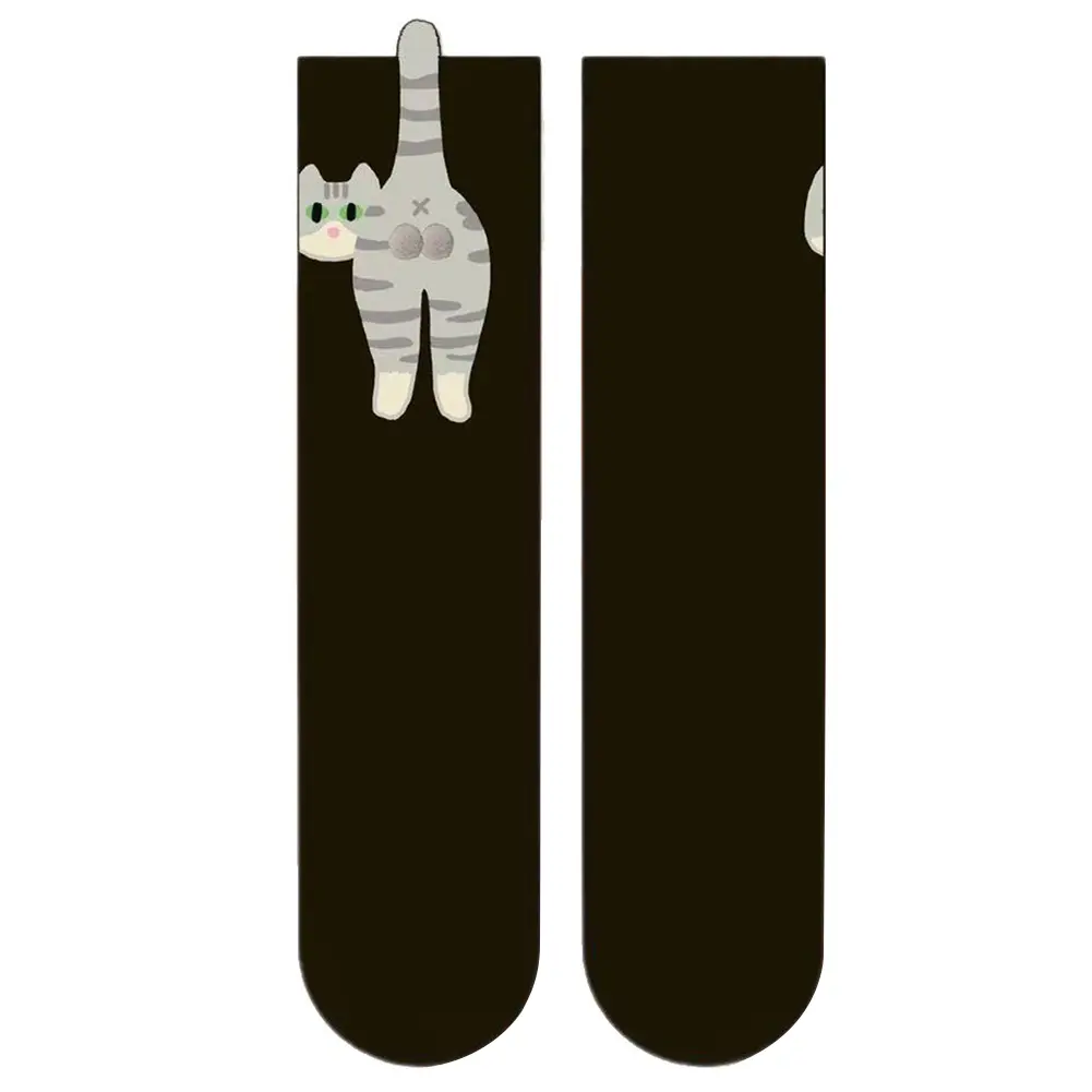 2Pcs Cute Cat Socks with Balls Cartoon Animal Socks Breathable Cat Middle Tube Socks Novelty Gifts for Cat Lovers