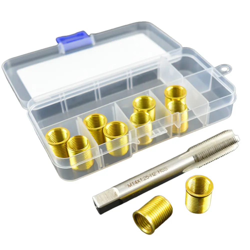 Cylinder Head Rethreaded Kit M12x1.25 Inserts & M14x1.25 Tap Kit Spark Plug Thread Repair Tools Tap Spark Plug for Car Engine