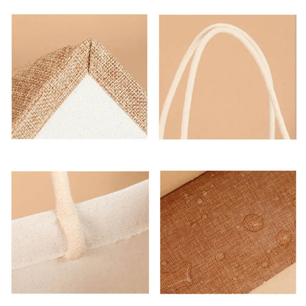 Women Travel Storage Handbag Reuseable Canvas Top-handle Jute Handbag Contrast Color Ladies Outdoor Handbag