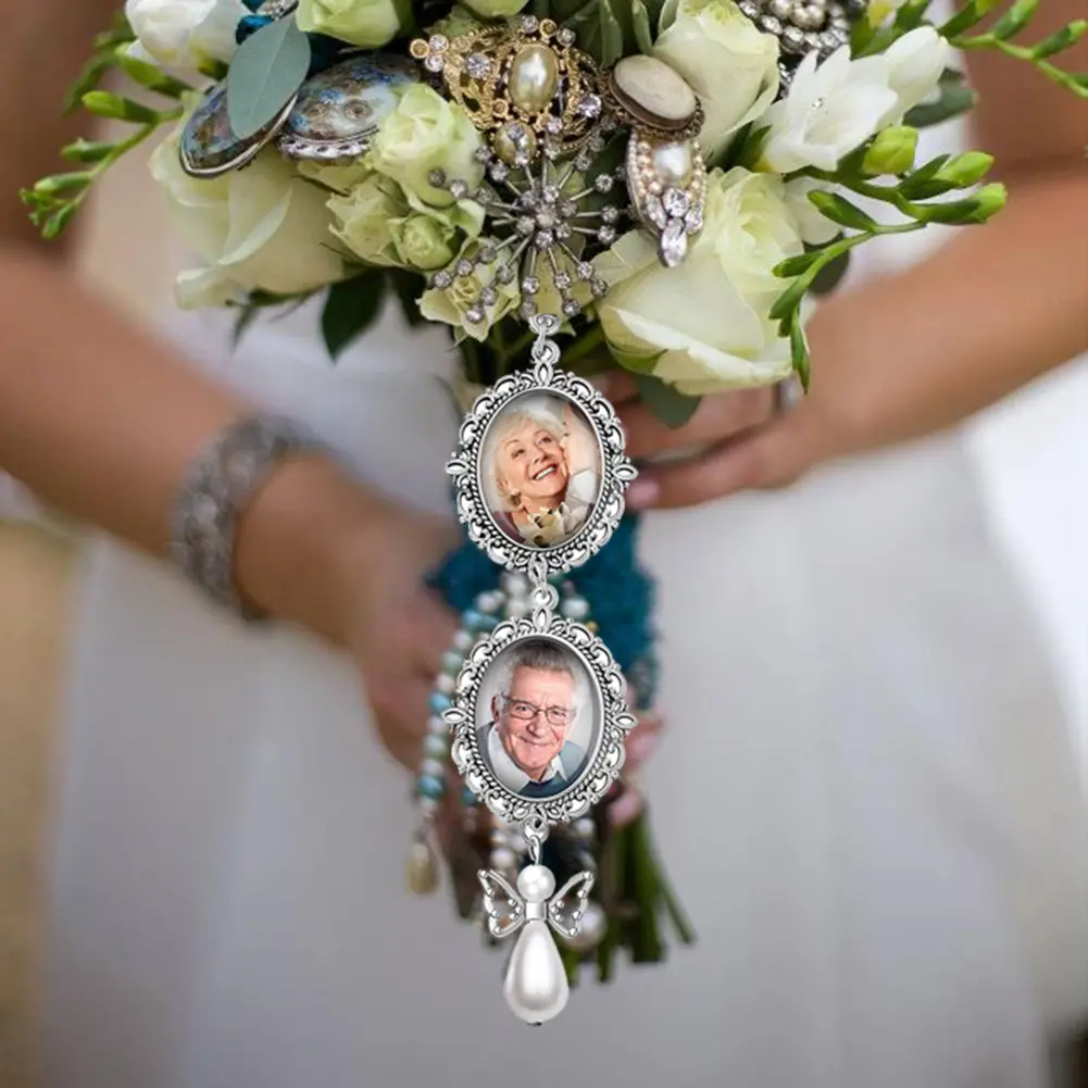 Pin Pendant Wedding Bouquet Photo Charms Pearl Pendant for Bridal Wedding Party