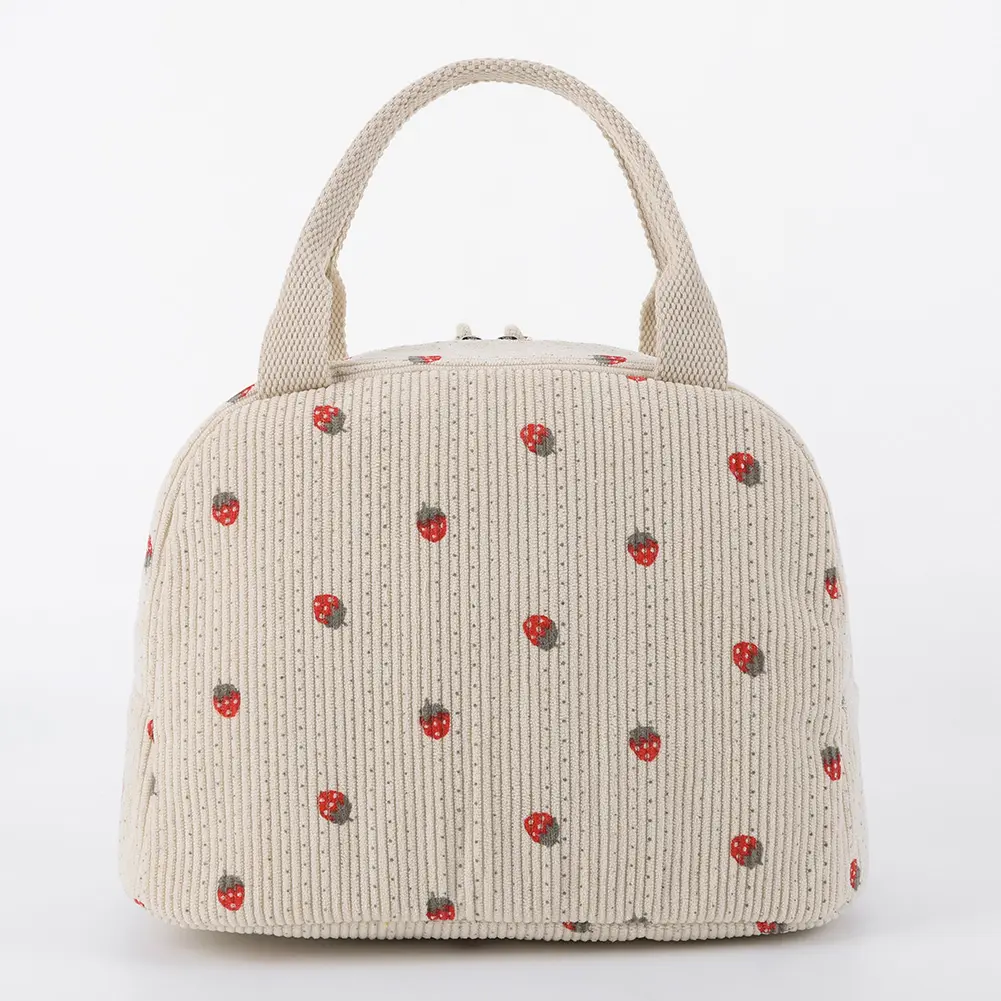 Strawberry/Daisy Corduroy Lunchbox Container Large Capacity Insulated Lunch Bag Multi-Function Cute Lunch Bag for Office School