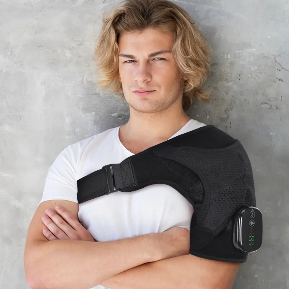 Heated Shoulder Brace Cordless Shoulder Support 3 Level Shoulder Compression Sleeve Shoulder Massage Wrap Brace for Men Women