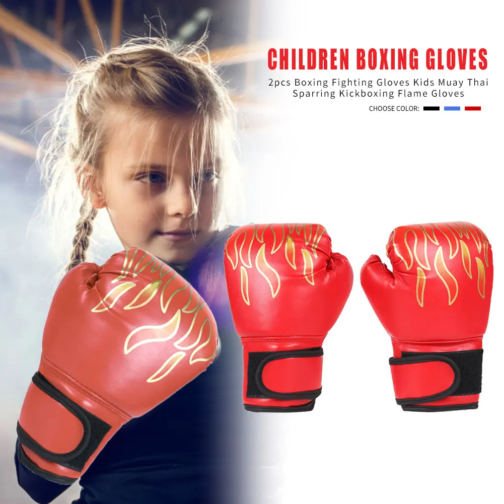 2Pcs Kids Boxing Gloves PU Leather Training Gloves Breathable Muay Thai Mitts Taekwondo Mitts for Punching Bag