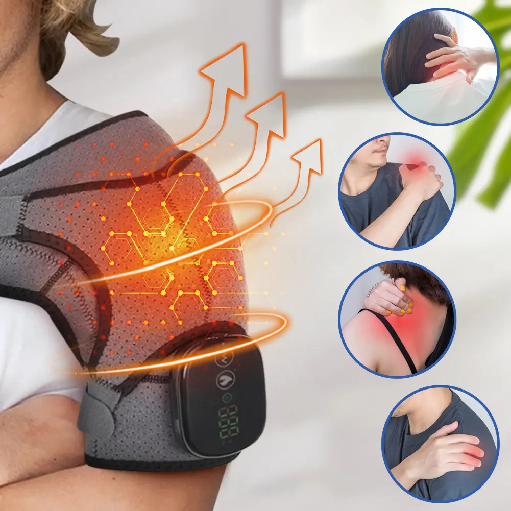 Heated Shoulder Brace Cordless Shoulder Support 3 Level Shoulder Compression Sleeve Shoulder Massage Wrap Brace for Men Women