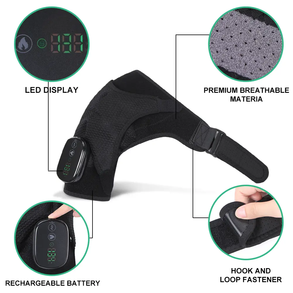 Heated Shoulder Brace Cordless Shoulder Support 3 Level Shoulder Compression Sleeve Shoulder Massage Wrap Brace for Men Women