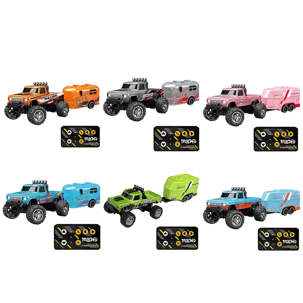 Remote Control Truck with Lights & Trailer All Terrain Off-Road Truck Toy 1:64 Scale Adjustable Speed/Steering Children Toy Gift
