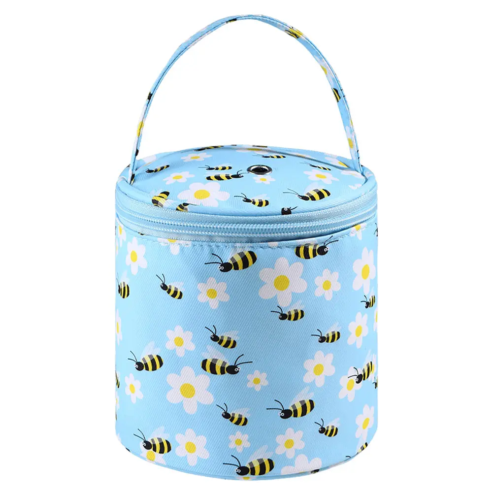 Oxford Crochet Bag Rose Pattern Knitting Bag with Handle Bucket Bag Short Perforated for Hooks Knitting Needles