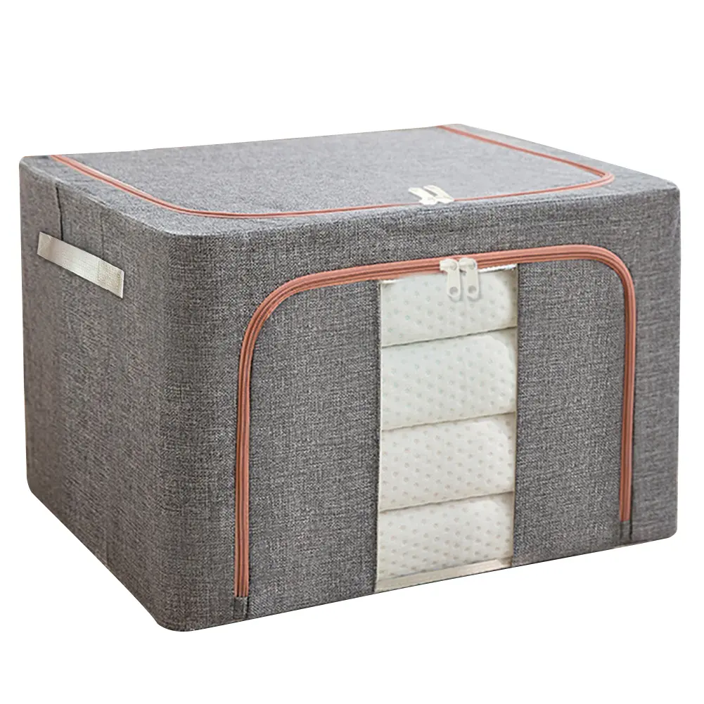 Stackable Storage Bag Linen Foldable Clothes Storage Box with Zipper Wardrobe Organizer Dustproof Storage Box for Duvets Clothes