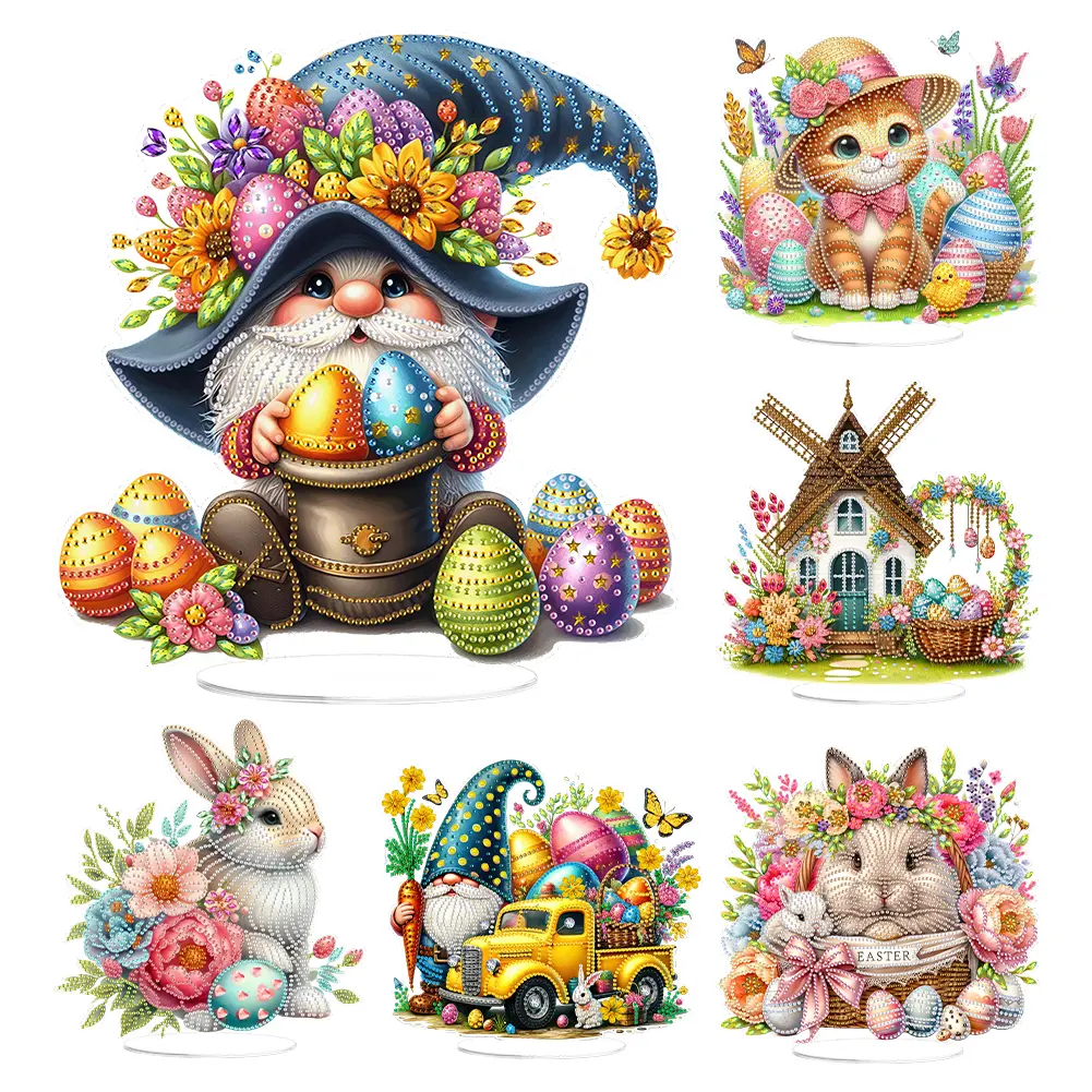 Acrylic Special Shape Easter Cat Desktop Diamond Art Kits Rhinestones Desktop Ornaments 5D DIY Diamond Art Tabletop Decorations